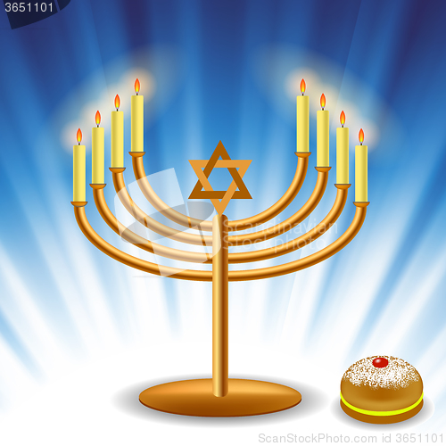 Image of Menorah and Red Jelly Donat