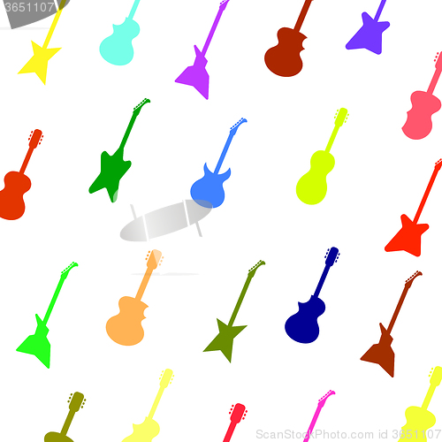 Image of Set Colorful Silhouettes of Different Guitars