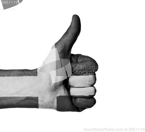 Image of Closeup of male hand showing thumbs up sign