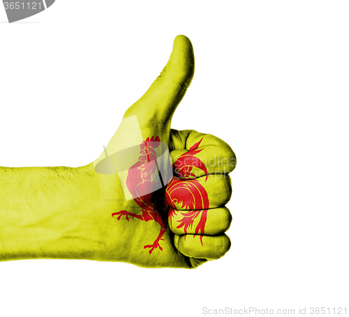 Image of Closeup of male hand showing thumbs up sign