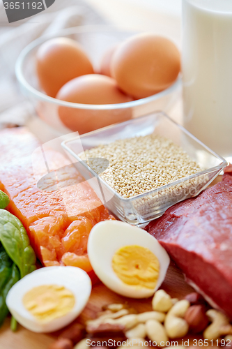 Image of close up of different food items on table