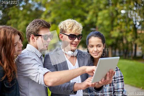 Image of students or teenagers with tablet pc taking selfie
