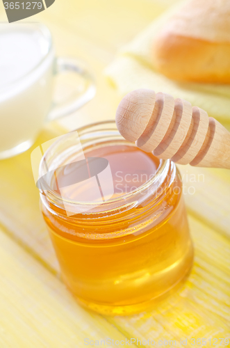 Image of honey,bread and milk