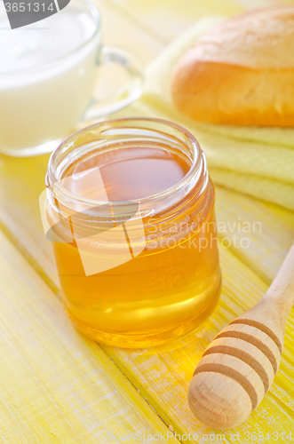 Image of honey,bread and milk