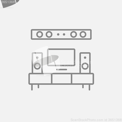 Image of TV flat screen and home theater line icon.