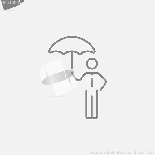 Image of Businessman with umbrella line icon.