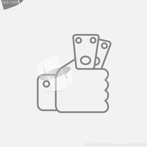 Image of Hand holding money line icon.