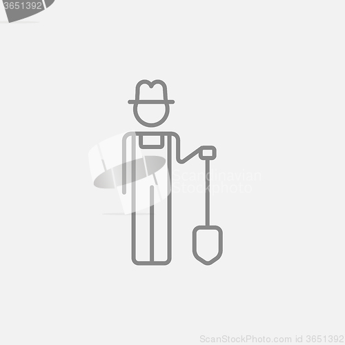 Image of Farmer with shovel line icon.