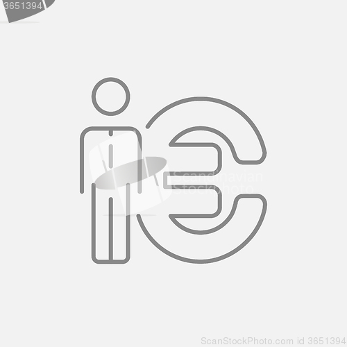Image of Businessman standing beside Euro symbol line icon.