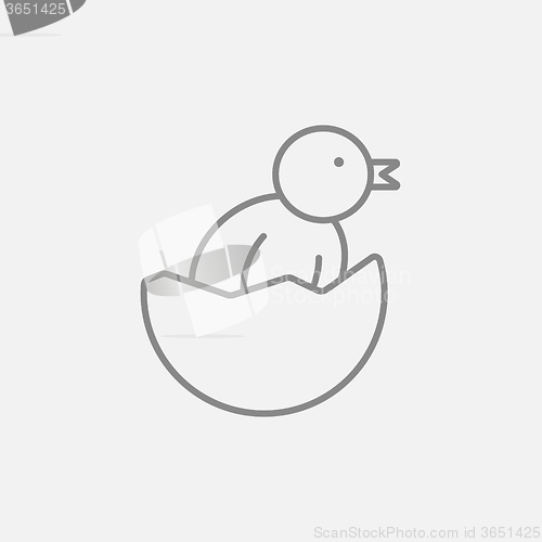 Image of Chick peeking out of egg shell line icon.
