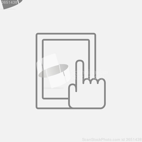 Image of Finger pointing at tablet line icon.