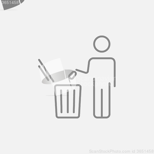 Image of Man throwing garbage in a bin line icon.