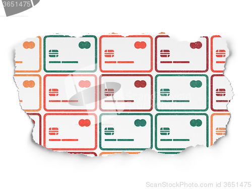 Image of Finance concept: Credit Card icons on Torn Paper background