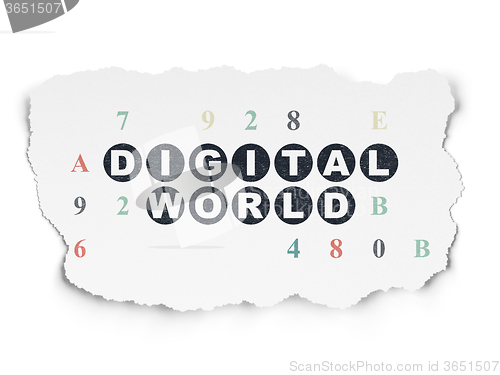 Image of Data concept: Digital World on Torn Paper background