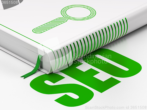 Image of Web development concept: book Search, SEO on white background