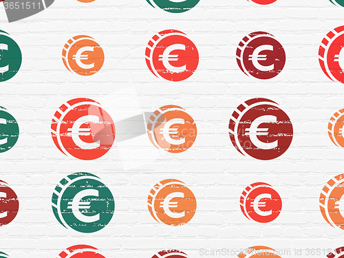 Image of Money concept: Euro Coin icons on wall background