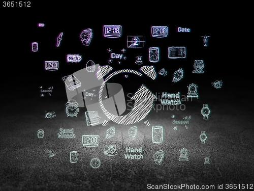 Image of Timeline concept: Alarm Clock in grunge dark room