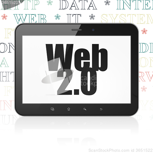 Image of Web design concept: Tablet Computer with Web 2.0 on display