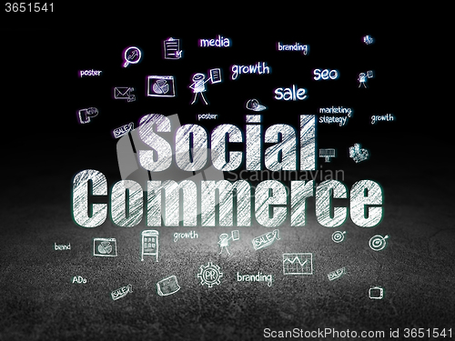 Image of Advertising concept: Social Commerce in grunge dark room