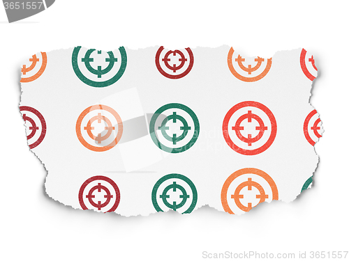 Image of Finance concept: Target icons on Torn Paper background