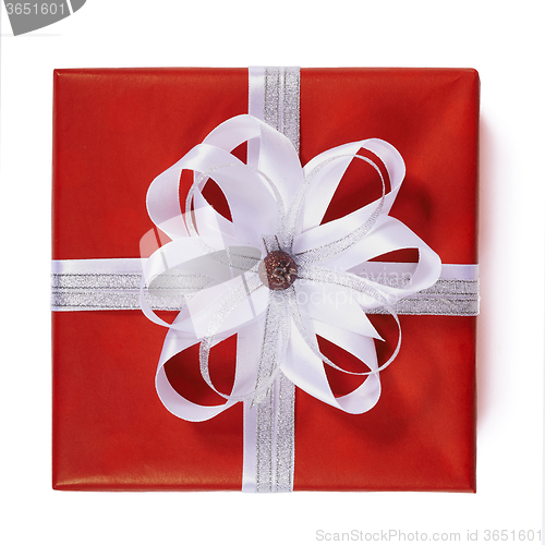 Image of Red gift box with white ribbon bow