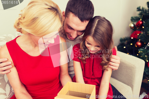 Image of happy family opening gift box