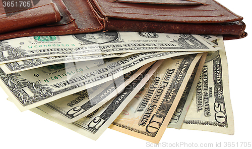 Image of Leather wallet with dollars