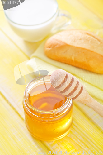 Image of honey,bread and milk