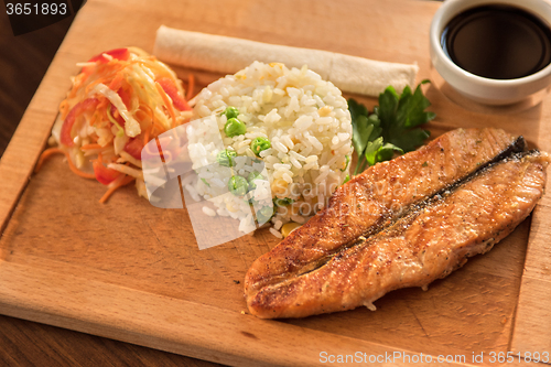 Image of Grilled salmon with rice