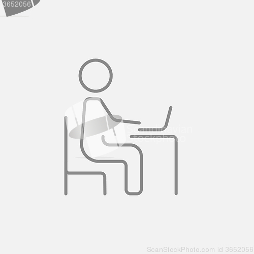 Image of Businessman working at his laptop line icon.