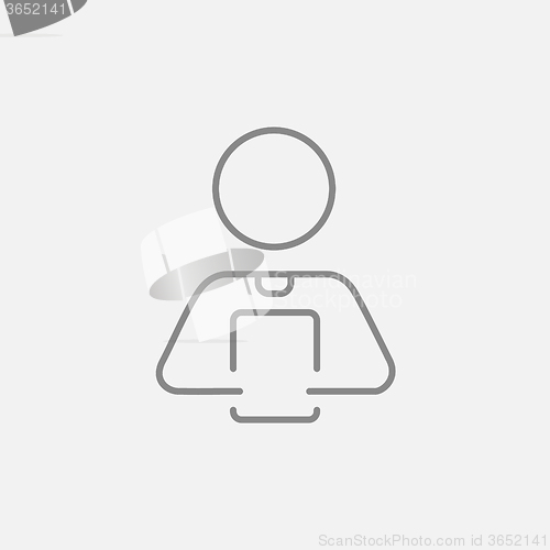 Image of Man holding digital tablet line icon.