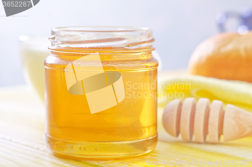 Image of honey,bread and milk