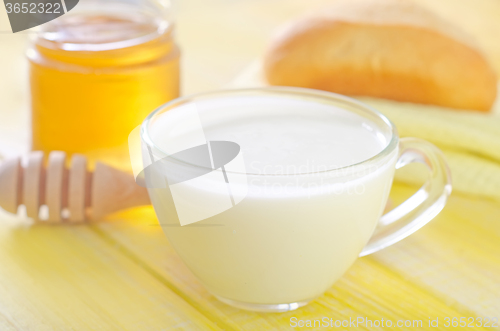 Image of honey,bread and milk