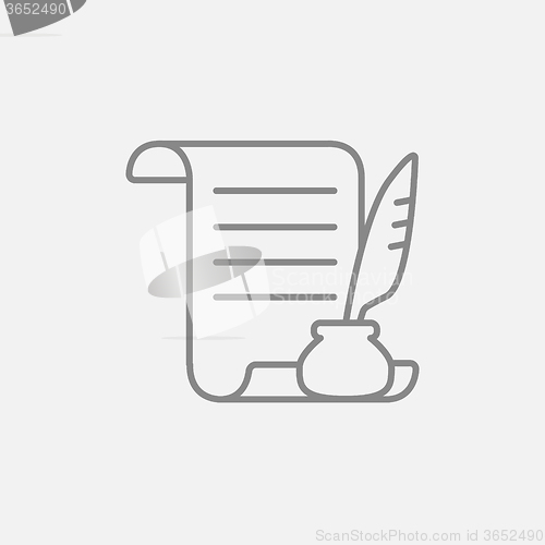 Image of Paper scroll with feather pen line icon.