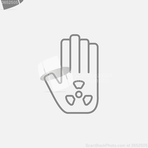 Image of Ionizing radiation sign on a palm line icon.
