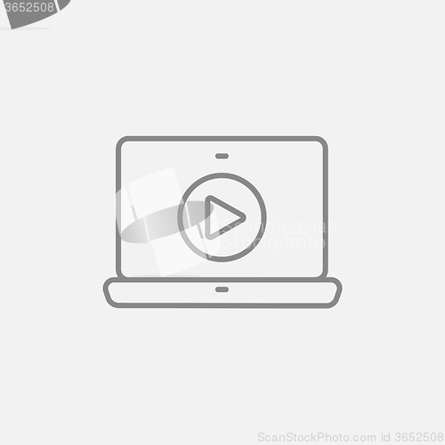 Image of Laptop with play button on screen line icon.