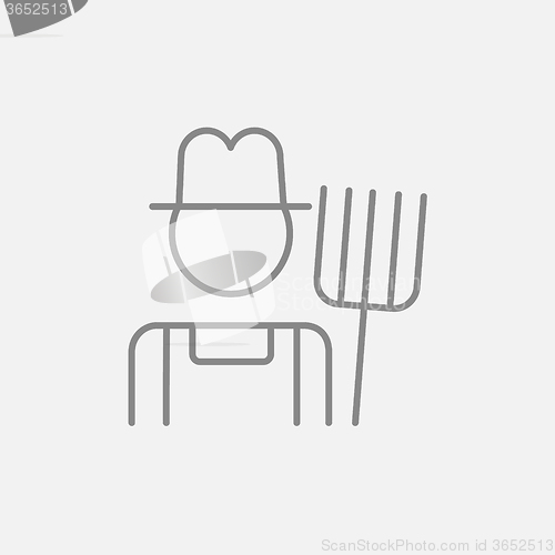 Image of Farmer with pitchfork line icon.
