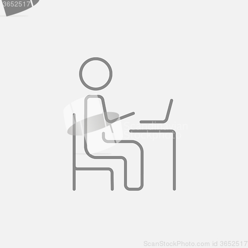 Image of Businessman working at his laptop line icon.