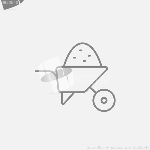 Image of Wheelbarrow full of sand line icon.