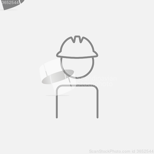 Image of Worker wearing hard hat line icon.