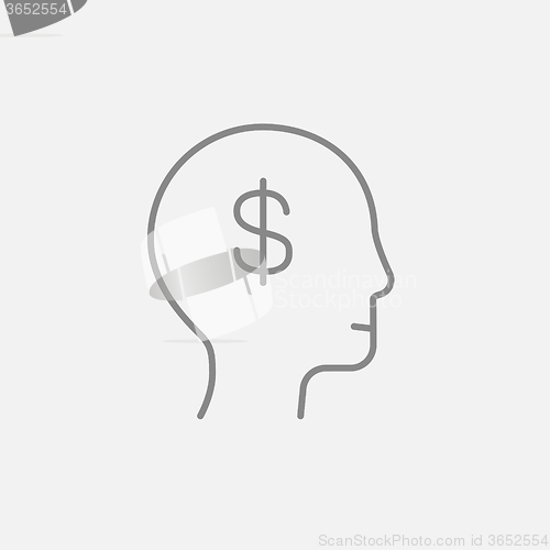 Image of Head with dollar symbol line icon.