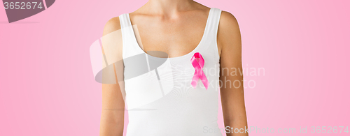 Image of woman with pink cancer awareness ribbon