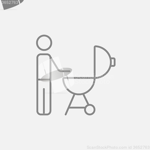 Image of Man at barbecue grill line icon.