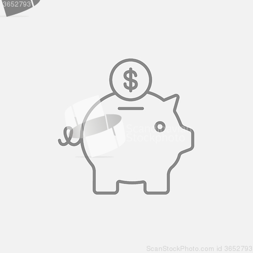 Image of Piggy bank with dollar coin line icon.