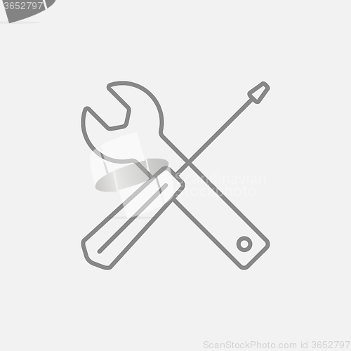 Image of Screwdriver and wrench tools line icon.