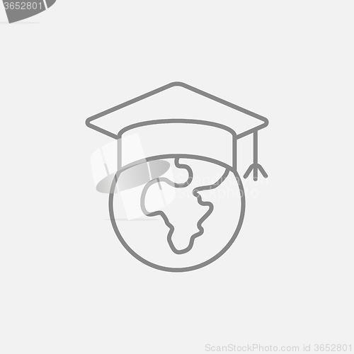 Image of Globe in graduation cap line icon.