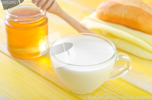 Image of honey,bread and milk