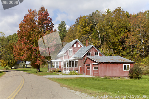 Image of House and Autumn foliage, Vermont, USA