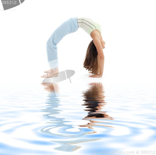 Image of urdhva dhanurasana upward bow pose on white sand