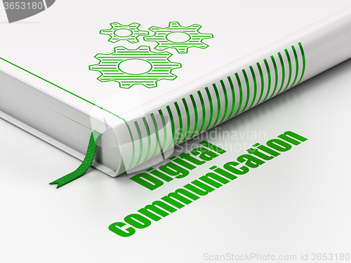 Image of Information concept: book Gears, Digital Communication on white background